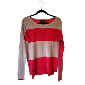 J & J Women's Tan & Coral Stripe Linen Blend Sweater Size M